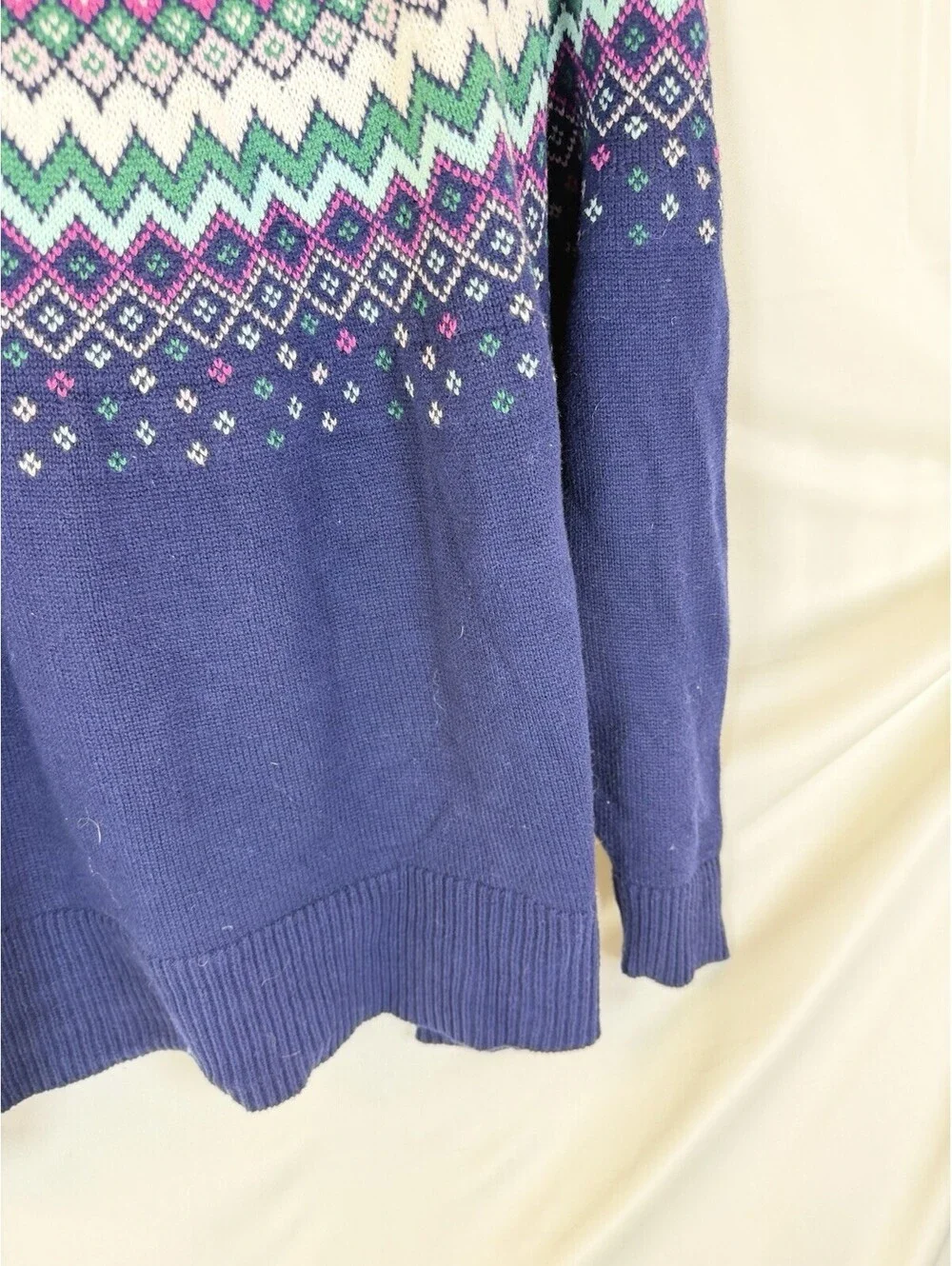 Crown & Ivy Fair Isle Mock Neck Sweater Navy Pink Green White Women's M Oversize